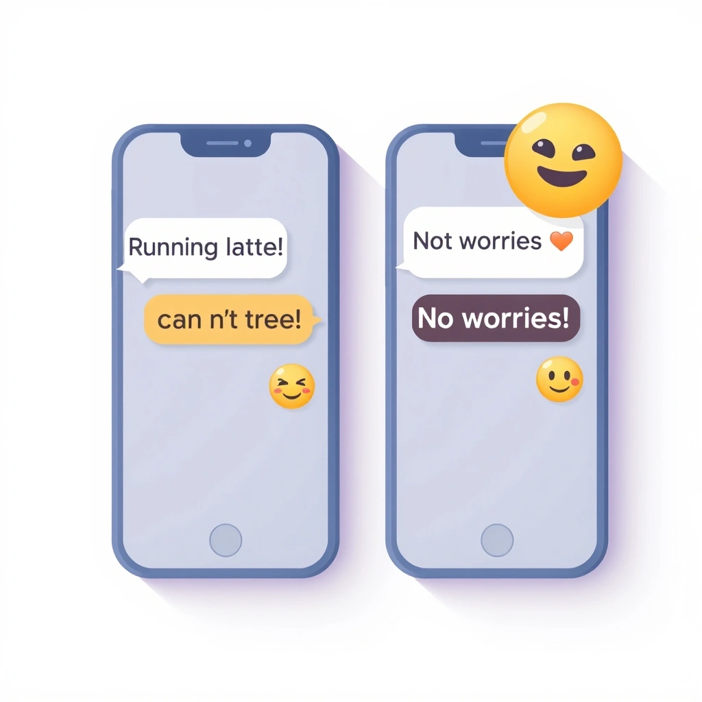 A text conversation where an emoji softens a 'no worries' reply, showing clear and friendly communication.