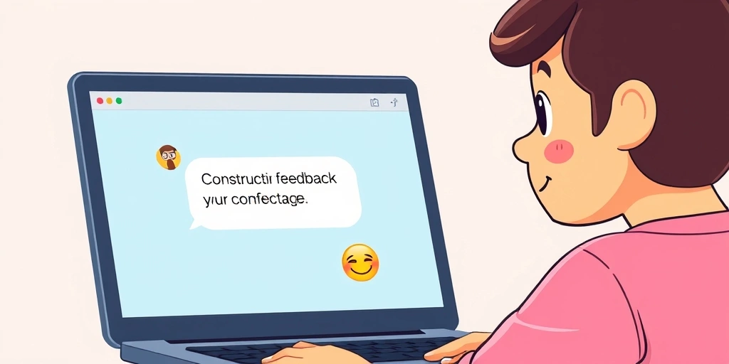 A professional receiving softened feedback with an emoji on their laptop, appearing receptive.