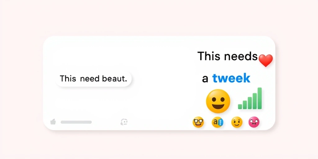A comparison of plain text feedback versus feedback softened with thoughtful emojis in a messaging app.