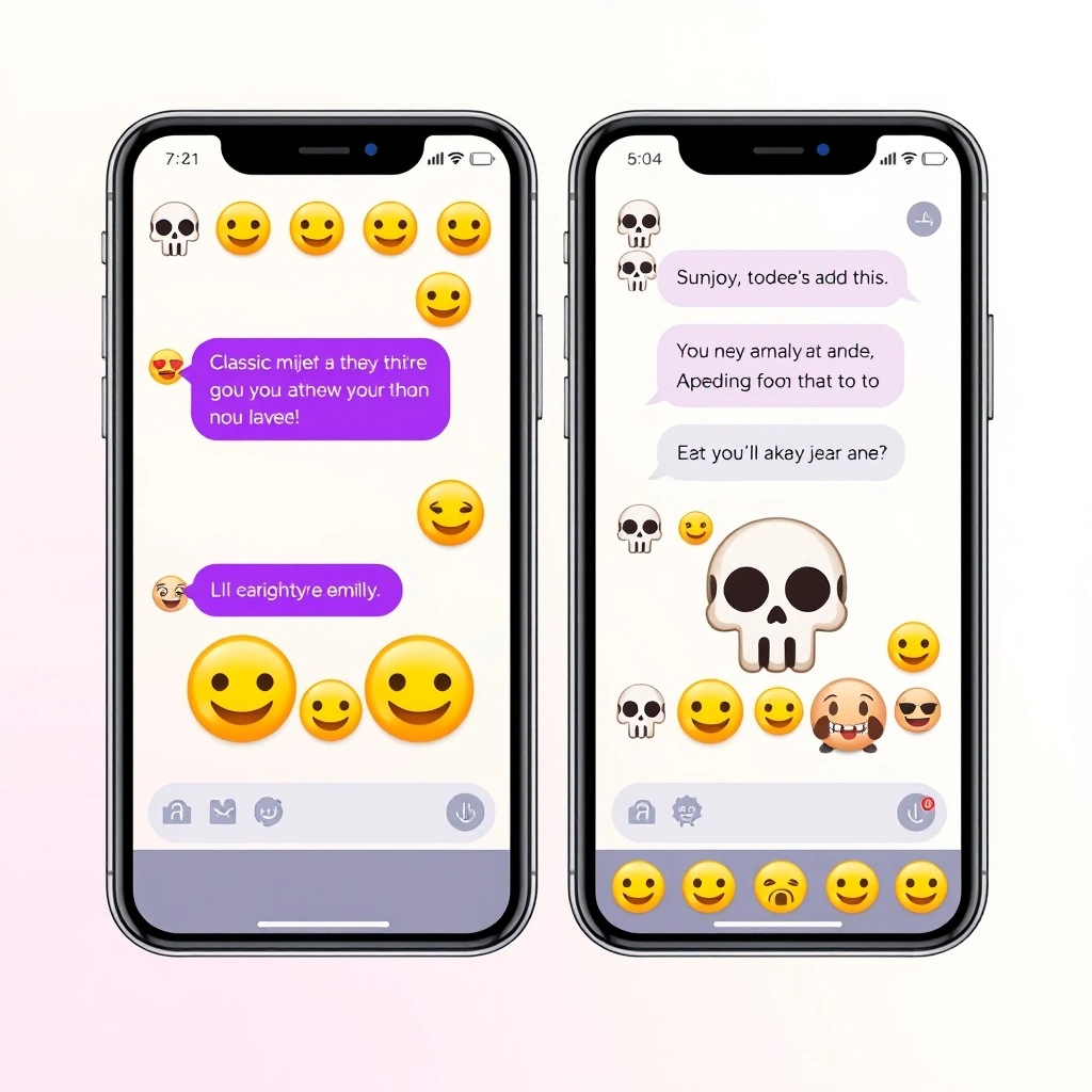 A comparison of emoji use in different text message conversations highlighting generational styles.