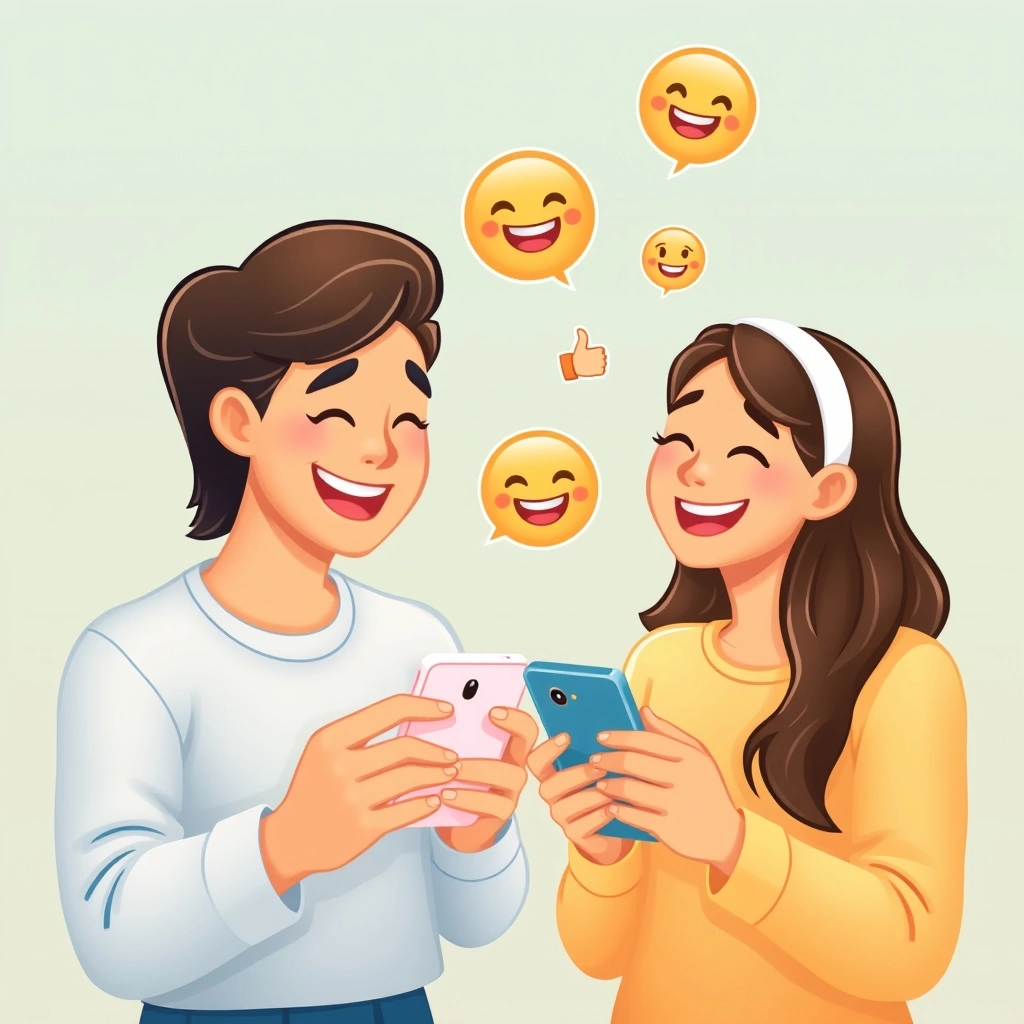 People happily messaging, with clear emojis preventing misunderstanding
