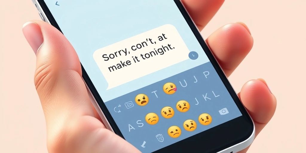 A person hesitating to choose a disappointed face emoji in a text message. A person hesitating to choose a disappointed face emoji in a text message.