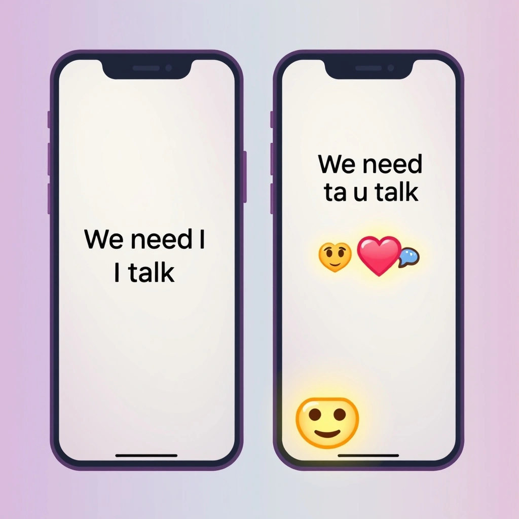 Comparison of a blunt text message and the same message softened with a coffee cup emoji.