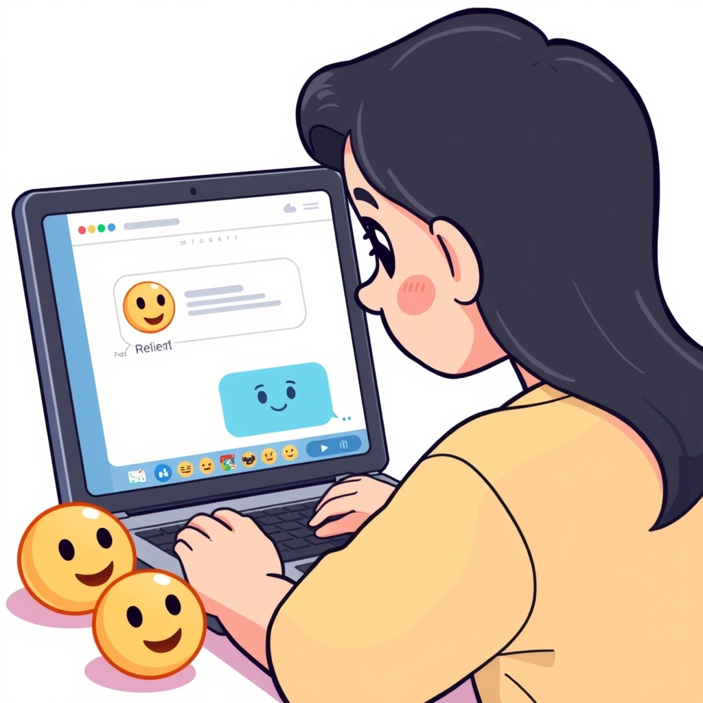 Person finding clarity from a neutral emoji in a work chat Person finding clarity from a neutral emoji in a work chat