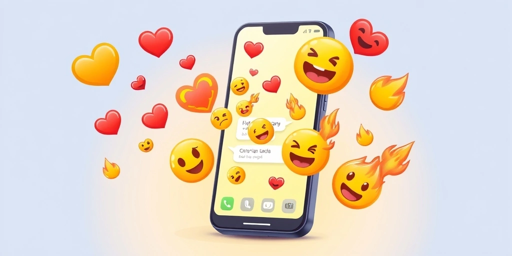 Emojis flowing from a phone screen into the air, representing the spread of digital language. Emojis flowing from a phone screen into the air, representing the spread of digital language.