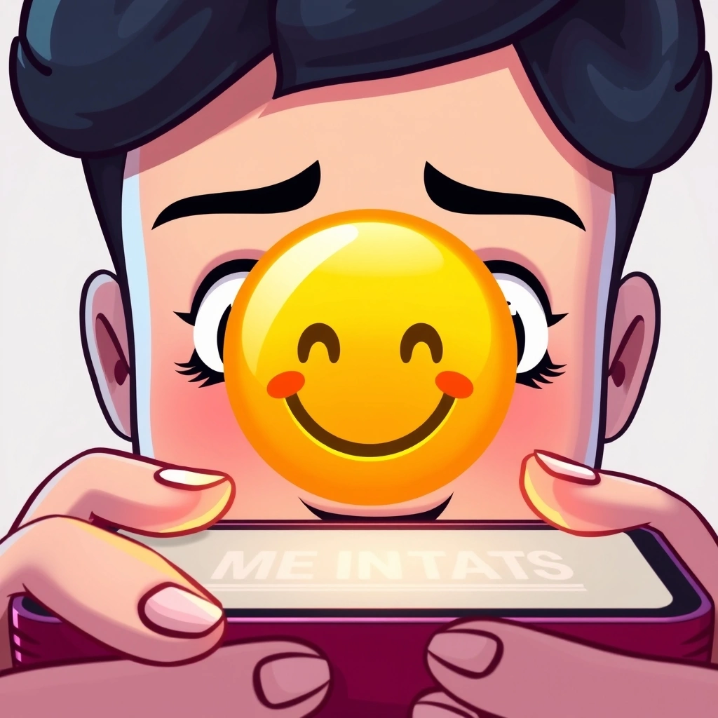 Person's face lighting up as an emoji clarifies a message on their phone. Person's face lighting up as an emoji clarifies a message on their phone.