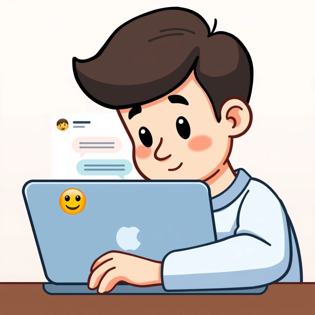 A professional thoughtfully considering tone in a work chat message.