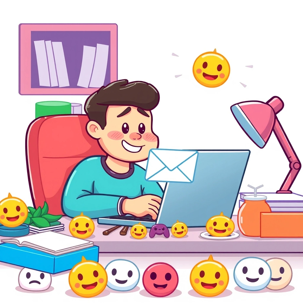 A busy professional finding relief by using an emoji in a work email.