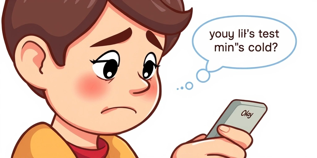 Person reconsidering a short text message, thinking about its tone.