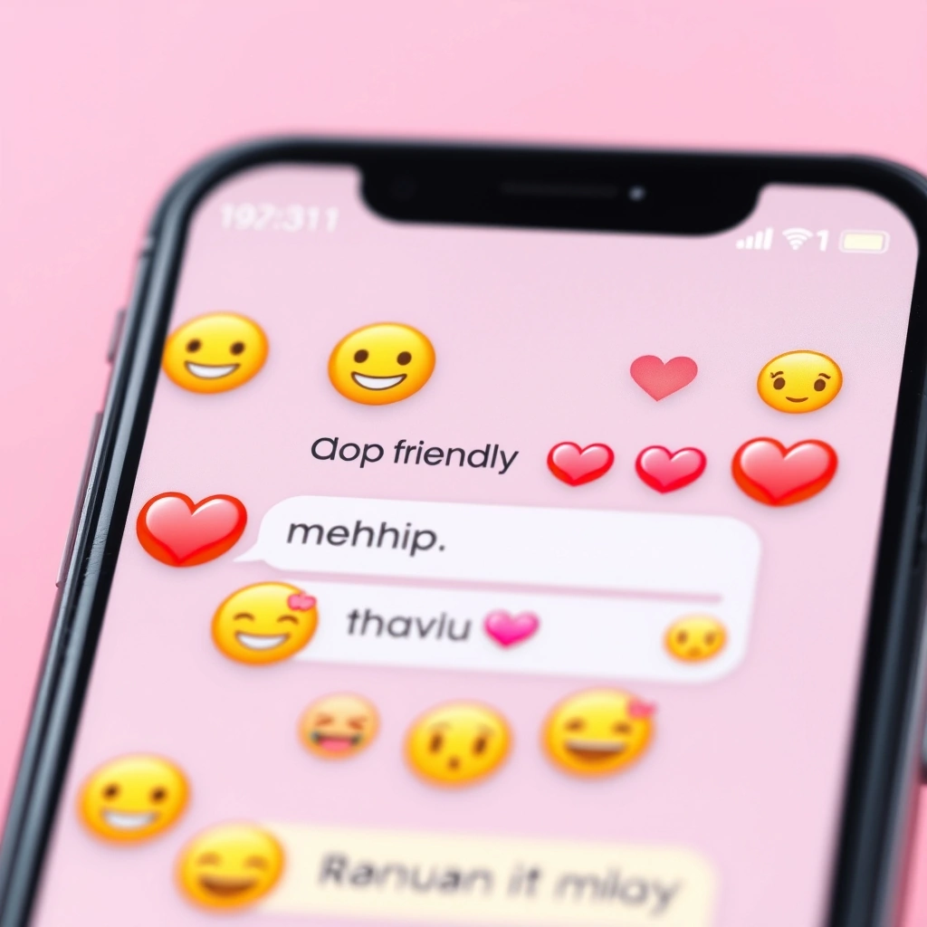 A smartphone displaying a friendly group chat full of expressive emojis
