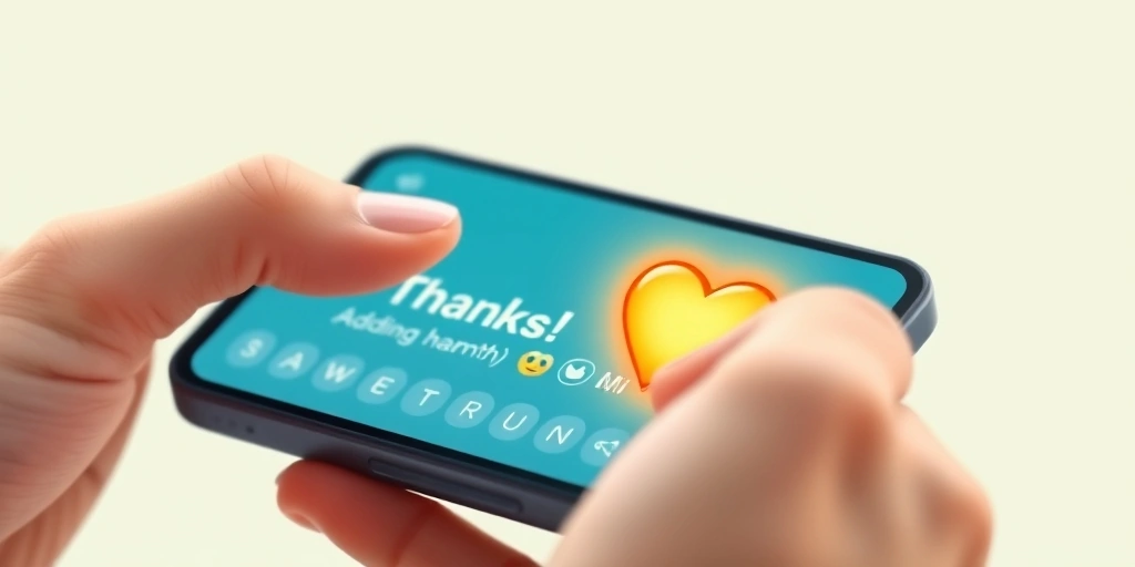 Adding a heart emoji to a 'Thanks' message before sending.