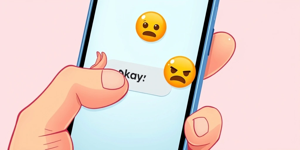 A phone screen showing a text message with different emoji reactions, highlighting the choice in digital tone. A phone screen showing a text message with different emoji reactions, highlighting the choice in digital tone.
