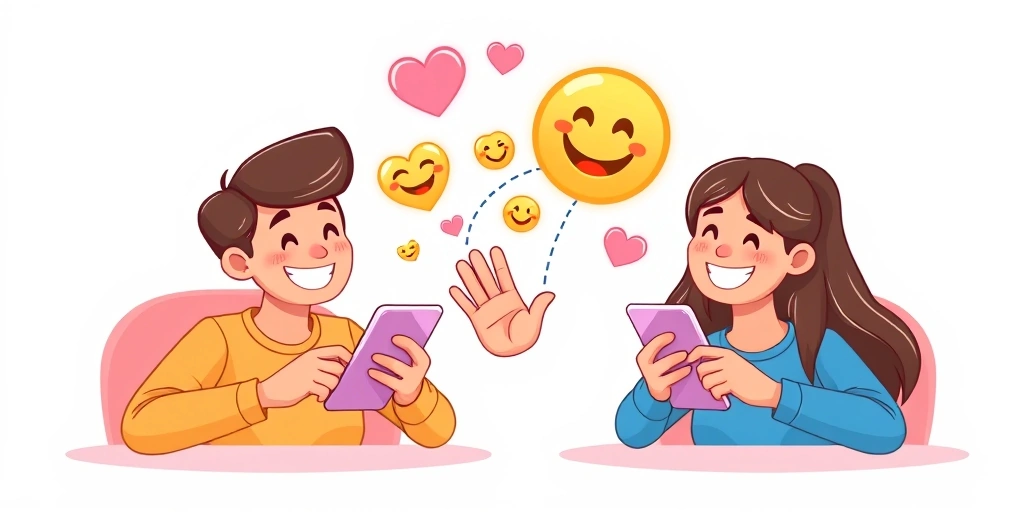 Emojis creating a visual bridge of connection between two people texting. Emojis creating a visual bridge of connection between two people texting.