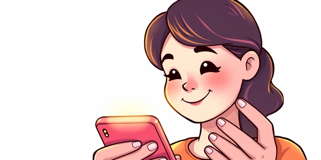 A person smiling softly at their phone, feeling understood. A person smiling softly at their phone, feeling understood.