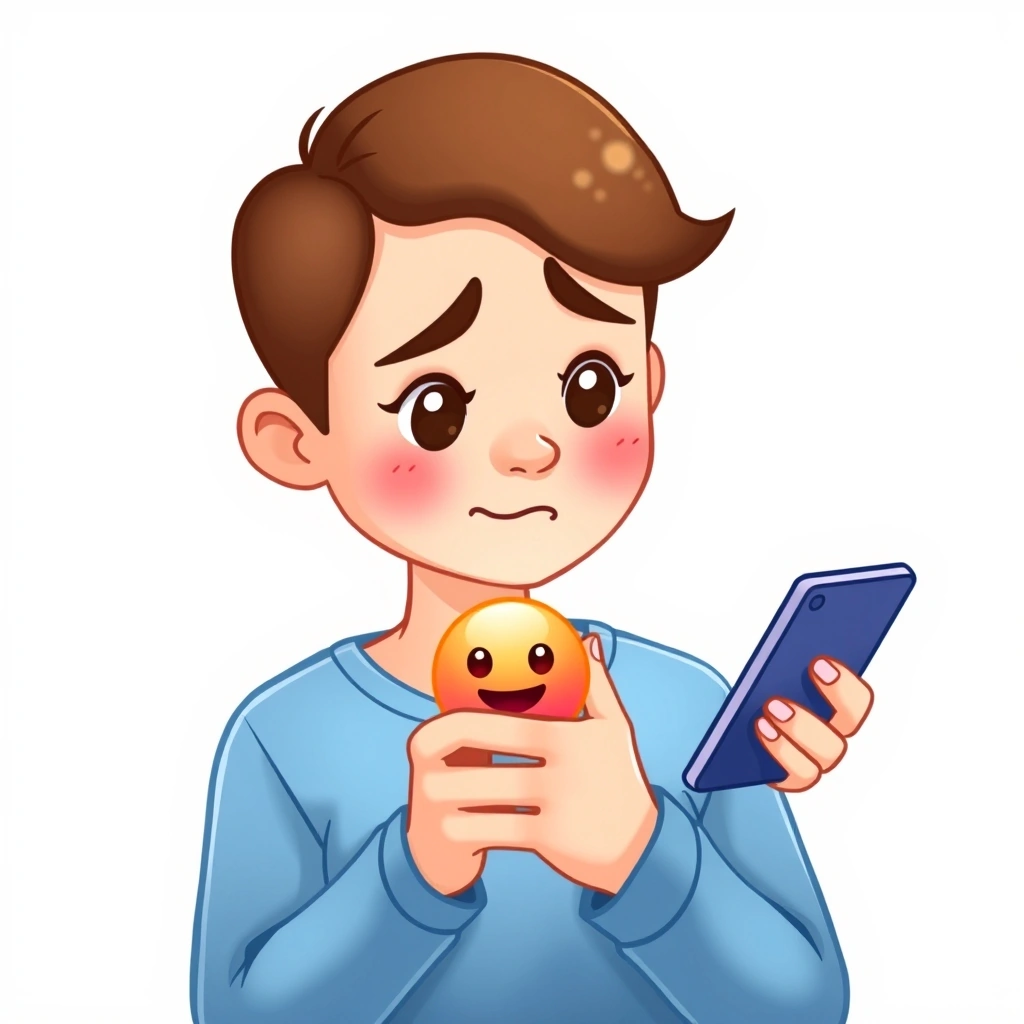 A person's expression changing from concern to relief upon seeing a reply emoji.