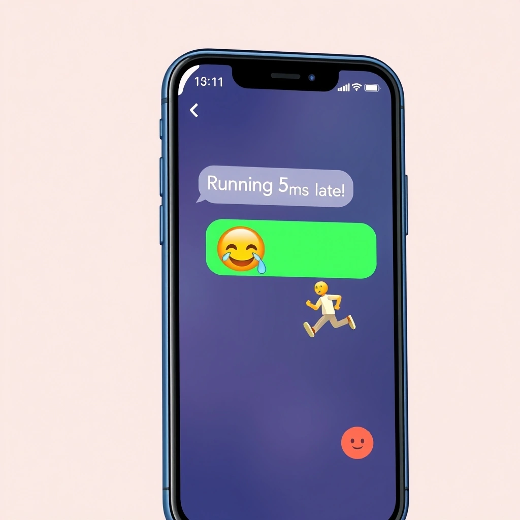 A phone showing a friendly text message using the running and relieved smile emojis A phone showing a friendly text message using the running and relieved smile emojis