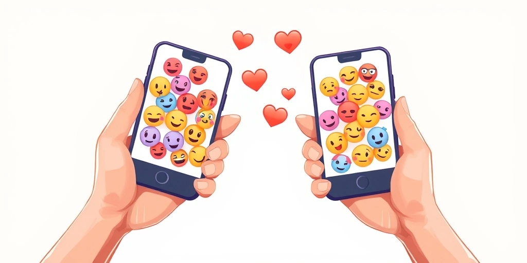 Phones exchanging messages with lots of emojis between two people
