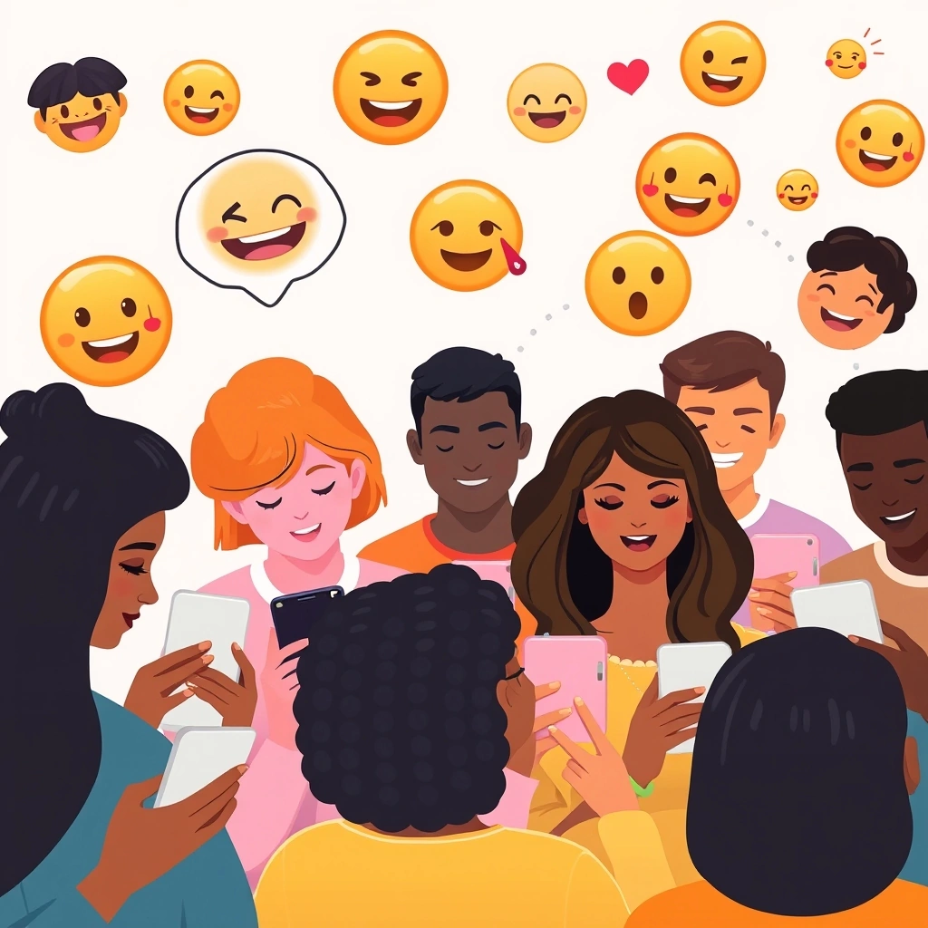 People using the same emoji with different intended meanings in a social setting.