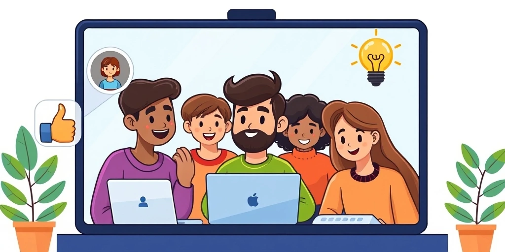 A remote team using emoji reactions to communicate positively during a video meeting.