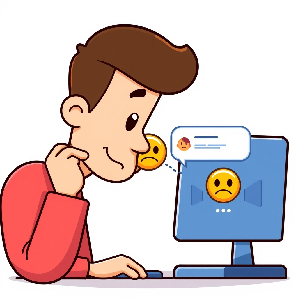 A professional thoughtfully considering the tone of a project update message on their screen.