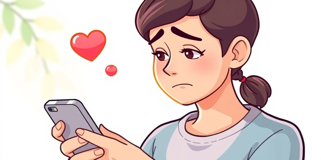 Person feeling relieved seeing a heart emoji reply on their phone Person feeling relieved seeing a heart emoji reply on their phone