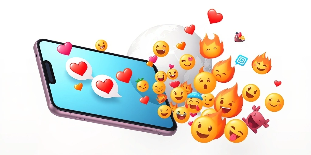 Emojis flowing from a phone into a global network, representing cultural spread.