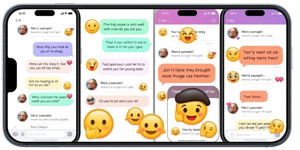 Multiple text message threads showing how emojis like smiles and hearts are used within ongoing conversations.