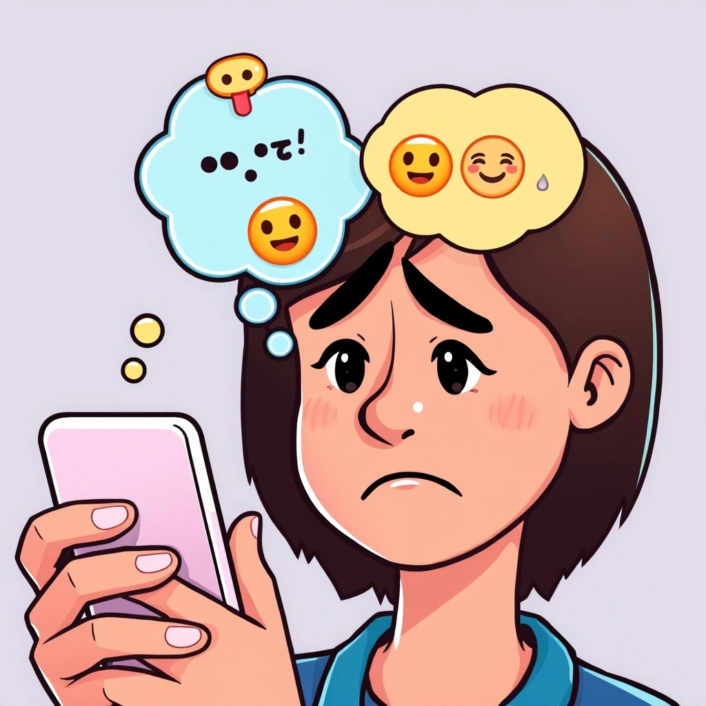 Someone hesitating between two different emoji sequences to send in a message.