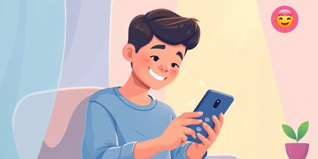 Someone happily sending a morning message with sunlight in the background.