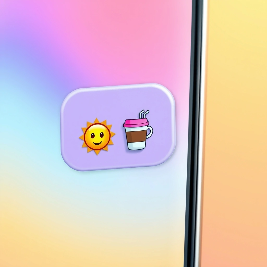 A smartphone displaying a morning text with a sun, coffee, and smiley emoji sequence. A smartphone displaying a morning text with a sun, coffee, and smiley emoji sequence.