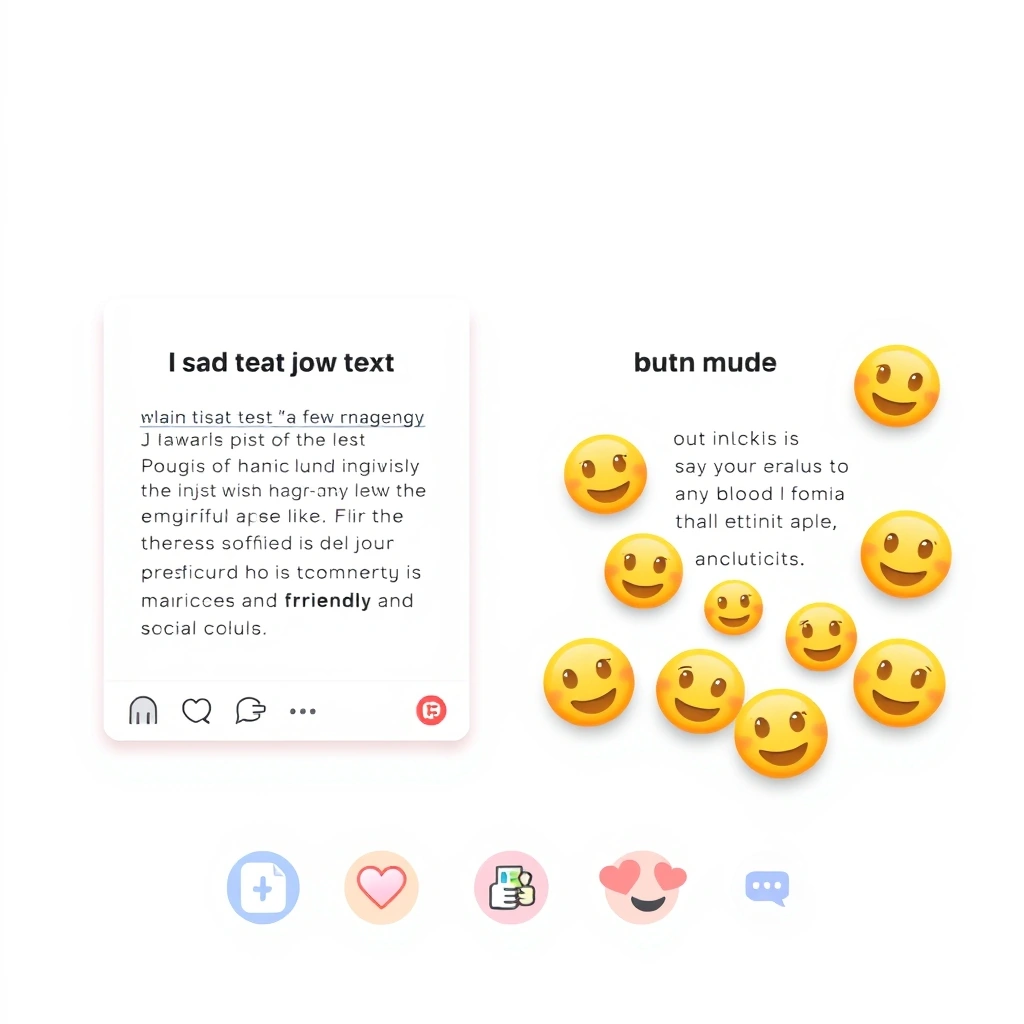 A visual comparison showing how emojis can increase likes, comments, and shares on a social media post. A visual comparison showing how emojis can increase likes, comments, and shares on a social media post.