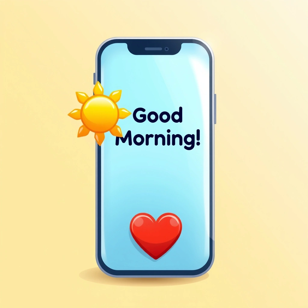 A phone showing how a sun and heart emoji brighten a morning text message.