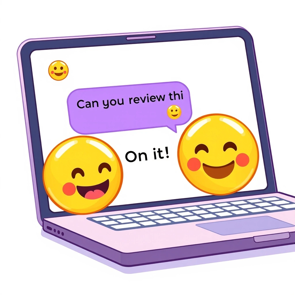 A work chat message showing a task request answered with an enthusiastic emoji A work chat message showing a task request answered with an enthusiastic emoji