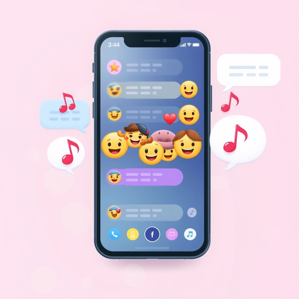 A visual metaphor of emojis as musical notes in a fast-moving chat. A visual metaphor of emojis as musical notes in a fast-moving chat.
