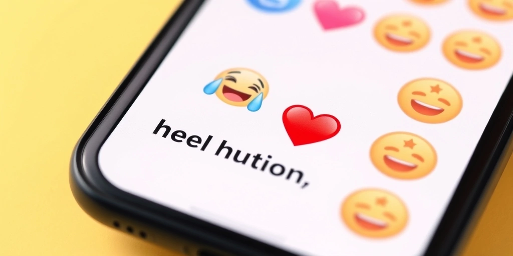 A smartphone displaying a text message with a laughing and heart emoji sequence. A smartphone displaying a text message with a laughing and heart emoji sequence.