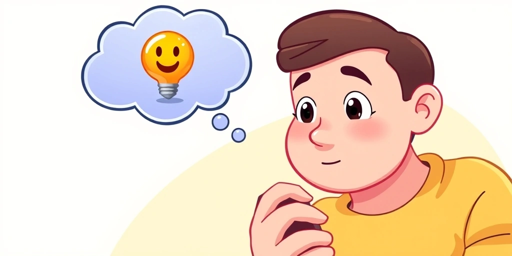 Person having an idea, visualized with a sequence of thinking, lightbulb, and surprise emojis. Person having an idea, visualized with a sequence of thinking, lightbulb, and surprise emojis.