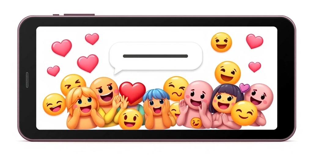 A tablet screen displaying a lively group chat with many emoji reactions.