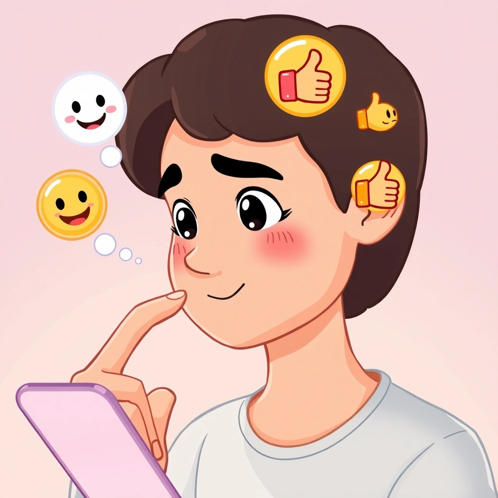 Someone thoughtfully choosing an emoji to adjust the tone of their message before sending it. Someone thoughtfully choosing an emoji to adjust the tone of their message before sending it.