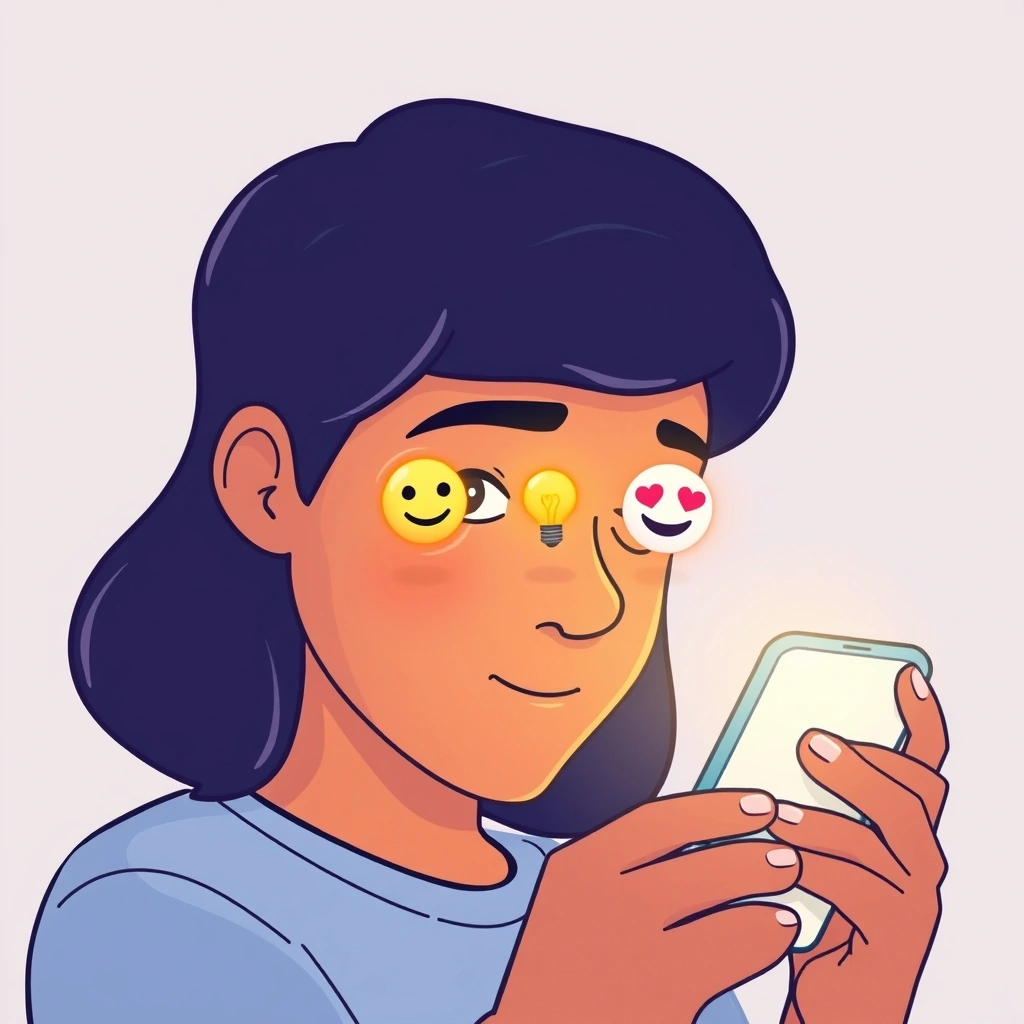 A person contemplating an emoji sequence that tells a story on their phone.