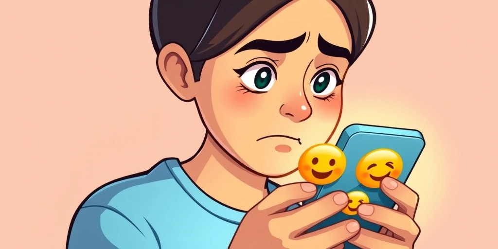 Person thoughtfully choosing an emoji to reply to a text message