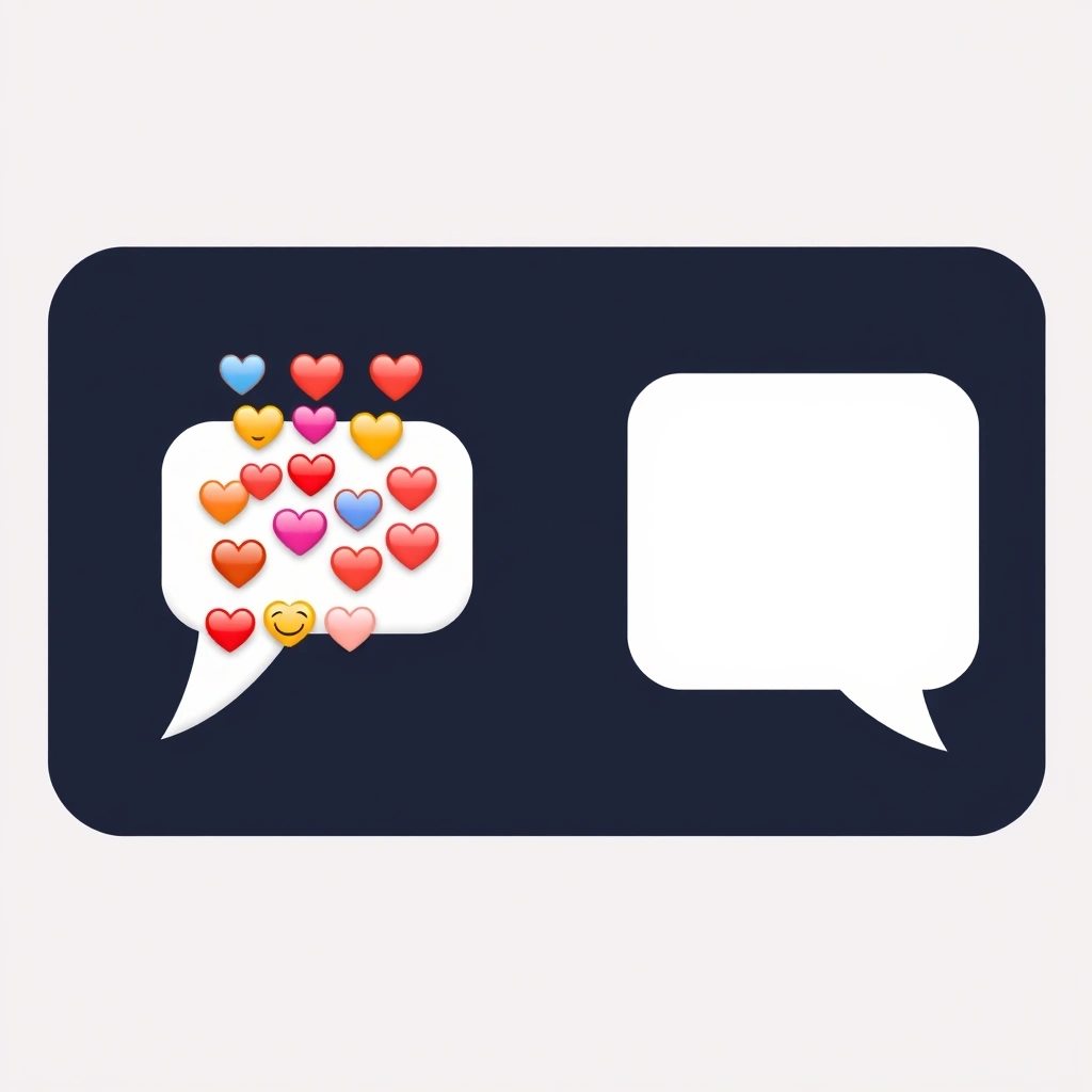 Visual contrast between a text full of emojis and a plain text reply