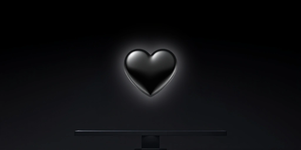 A single black heart emoji glowing on a dark background, representing unity and witness.
