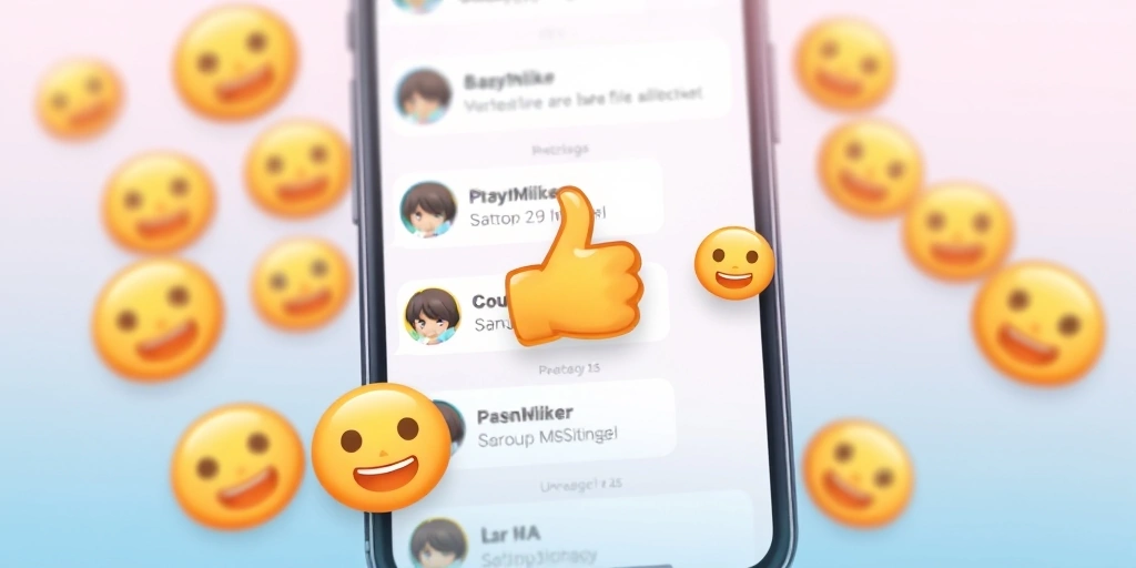 A phone showing a group chat where a thumbs-up emoji reacts to a message, managing the conversation flow.