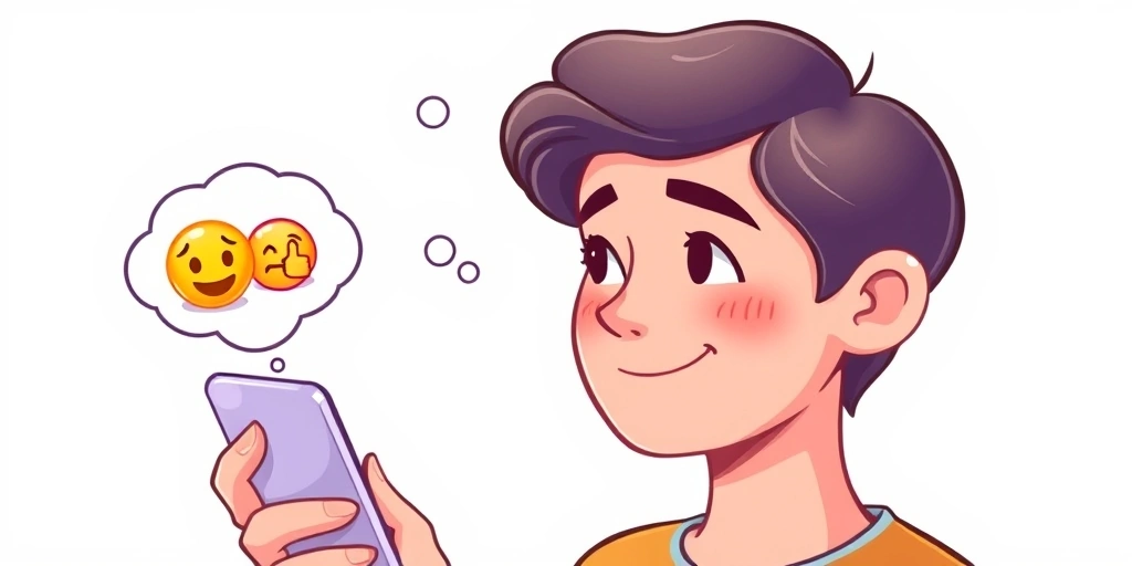 Someone choosing an emoji to send as a thoughtful placeholder in a message.