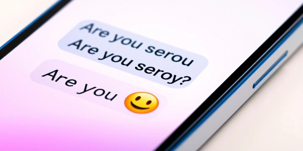 A smartphone showing how adding a grinning emoji changes the tone of a text message from 'Are you serious?'