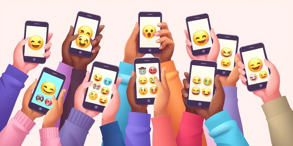 Multiple phones showing different emoji combinations in use