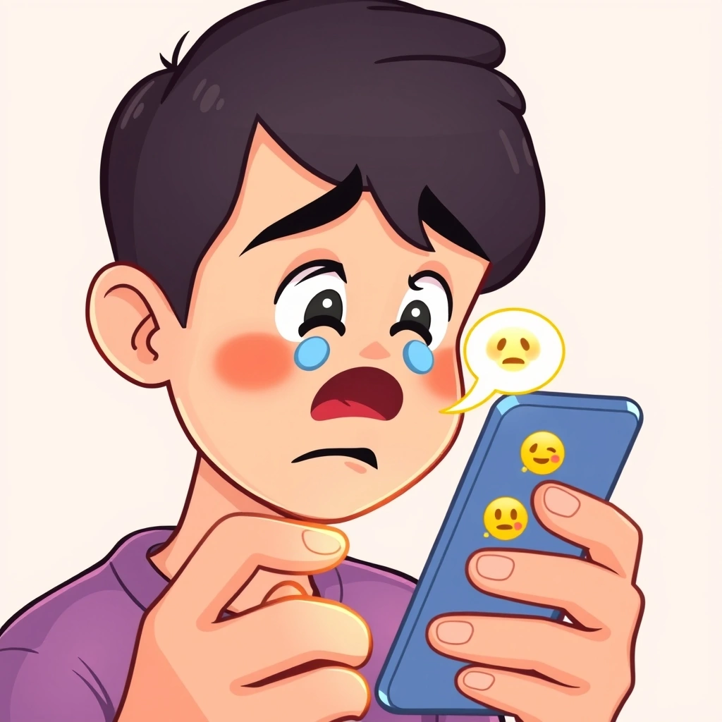 Person hesitating over an emoji choice on their phone.