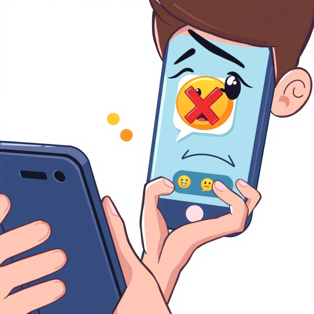 A professional looking confused by an emoji response on their phone