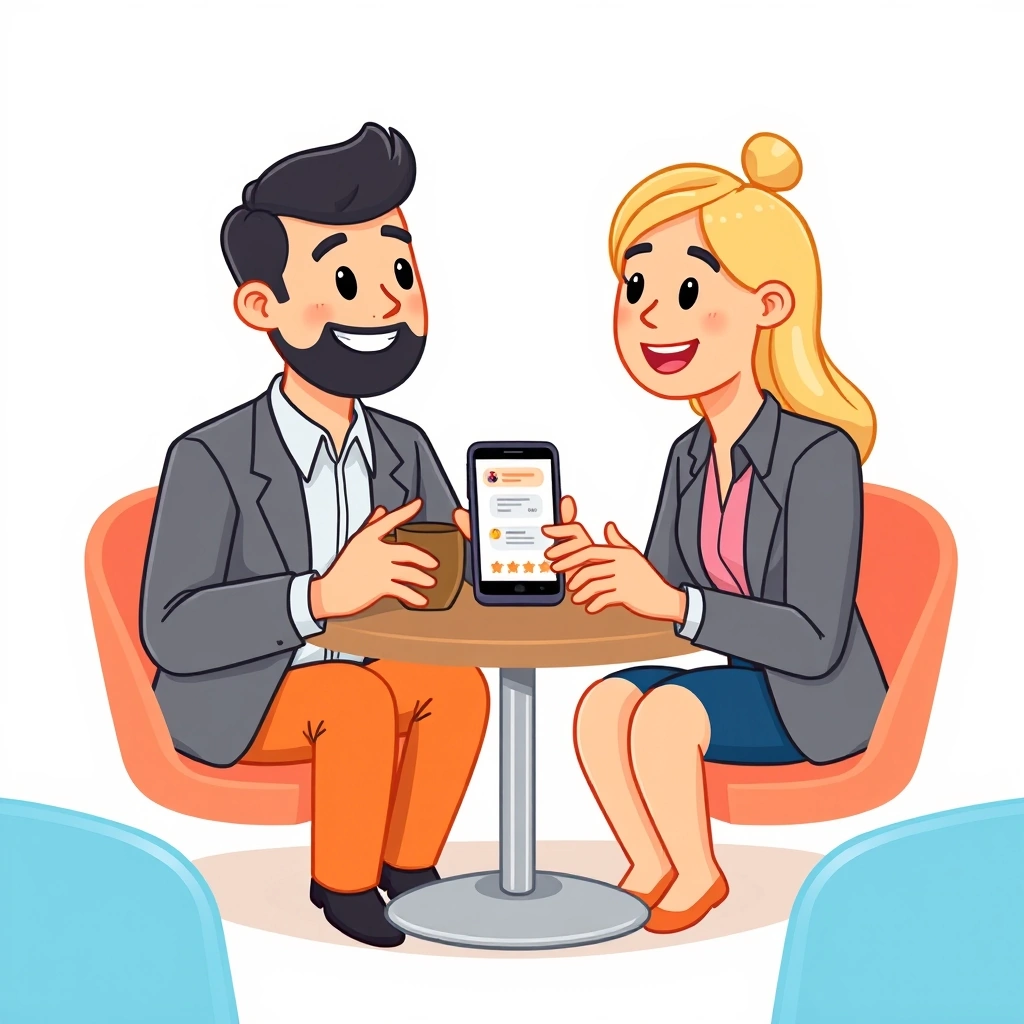 Colleagues clarifying a message over coffee to avoid emoji misunderstanding