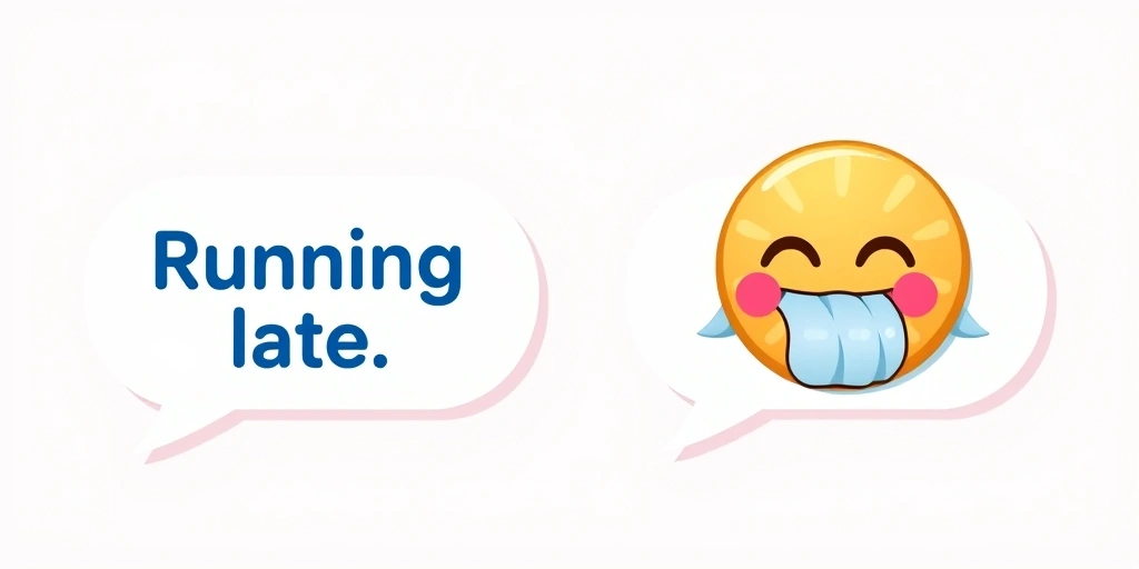 Visual comparison of a plain text message versus one softened with an emoji